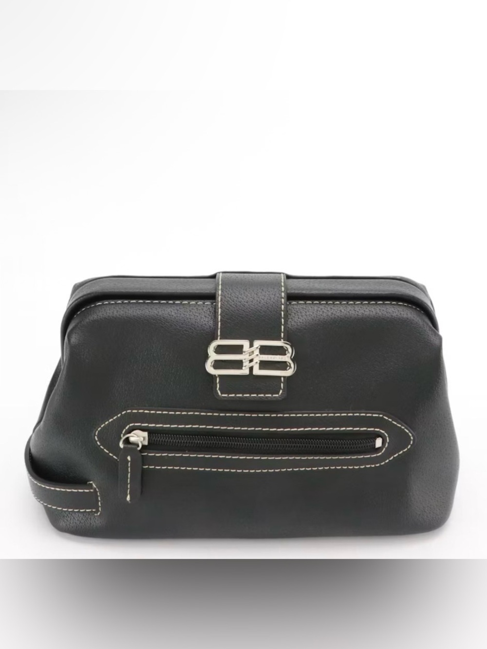 Balenciaga Black Leather BB Doctor Bag Clutch with Contrast Stitching